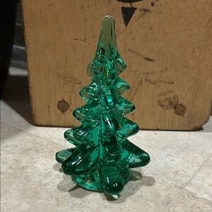 vintage-style green art glass Christmas tree figurine